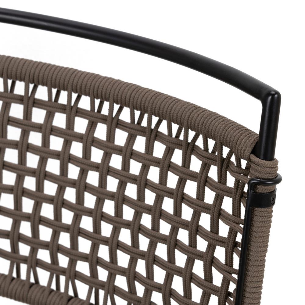 Burton Coastal Beach Brown Woven Rope Black Iron Outdoor Dining Side Chair|