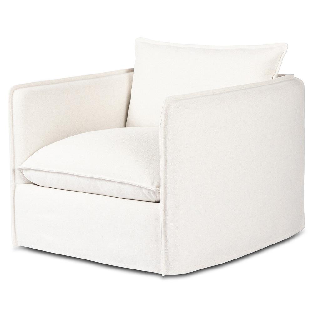 Andrew Modern Off White Upholstered Linen Outdoor Swivel Arm Chair|