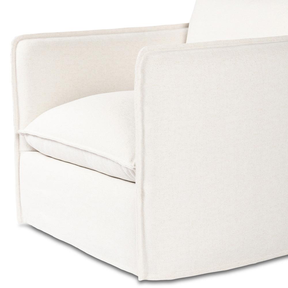Andrew Modern Off White Upholstered Linen Outdoor Swivel Arm Chair|