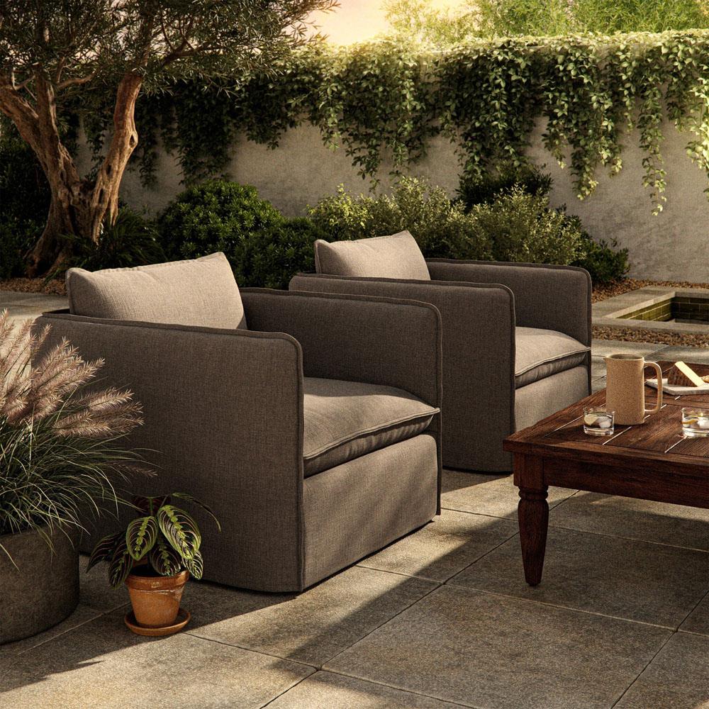 Andrew Modern Brown Upholstered Outdoor Swivel Arm Chair|
