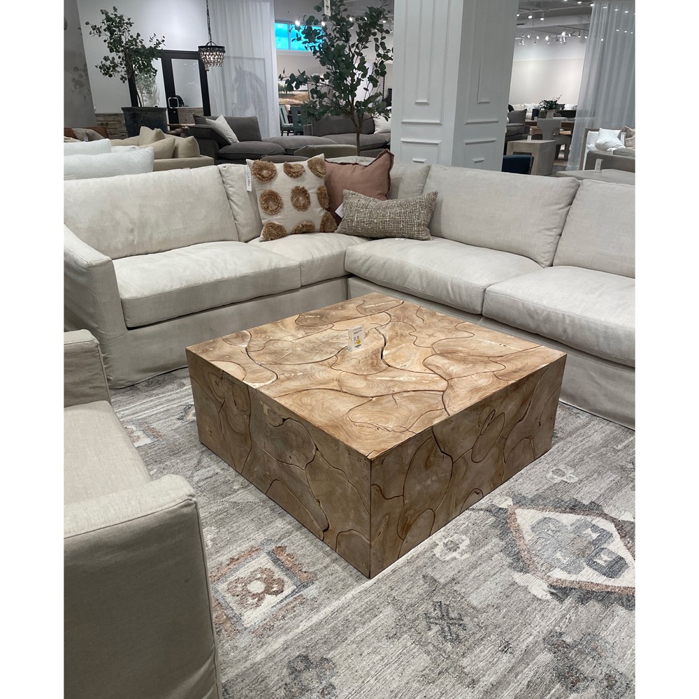 Valerie Coastal Beach Bleached Teak Square Block Coffee Table 31