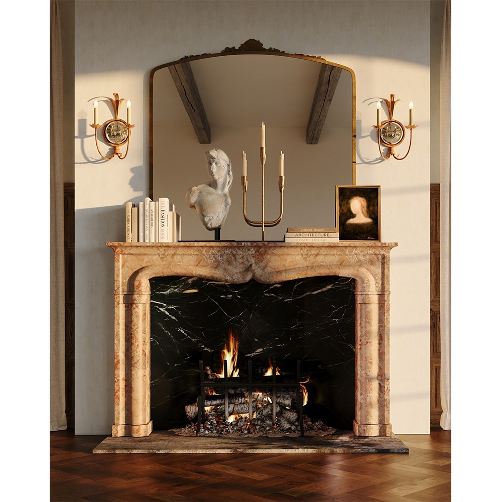 Ambrose French Country Antique Gold Metal Ornate Wall Mirror|