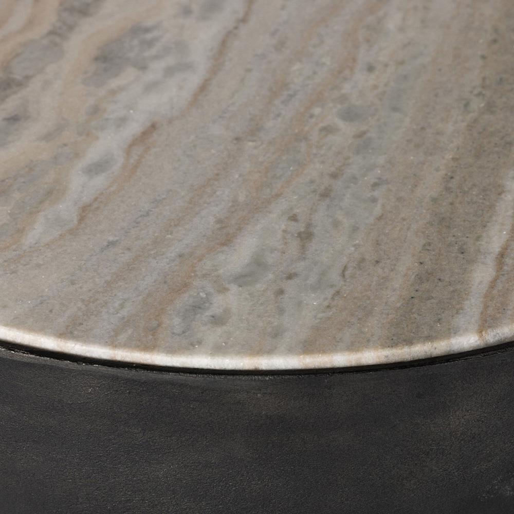 Malia Industrial Loft Beige Marble Top Aluminum Round Side End Table|