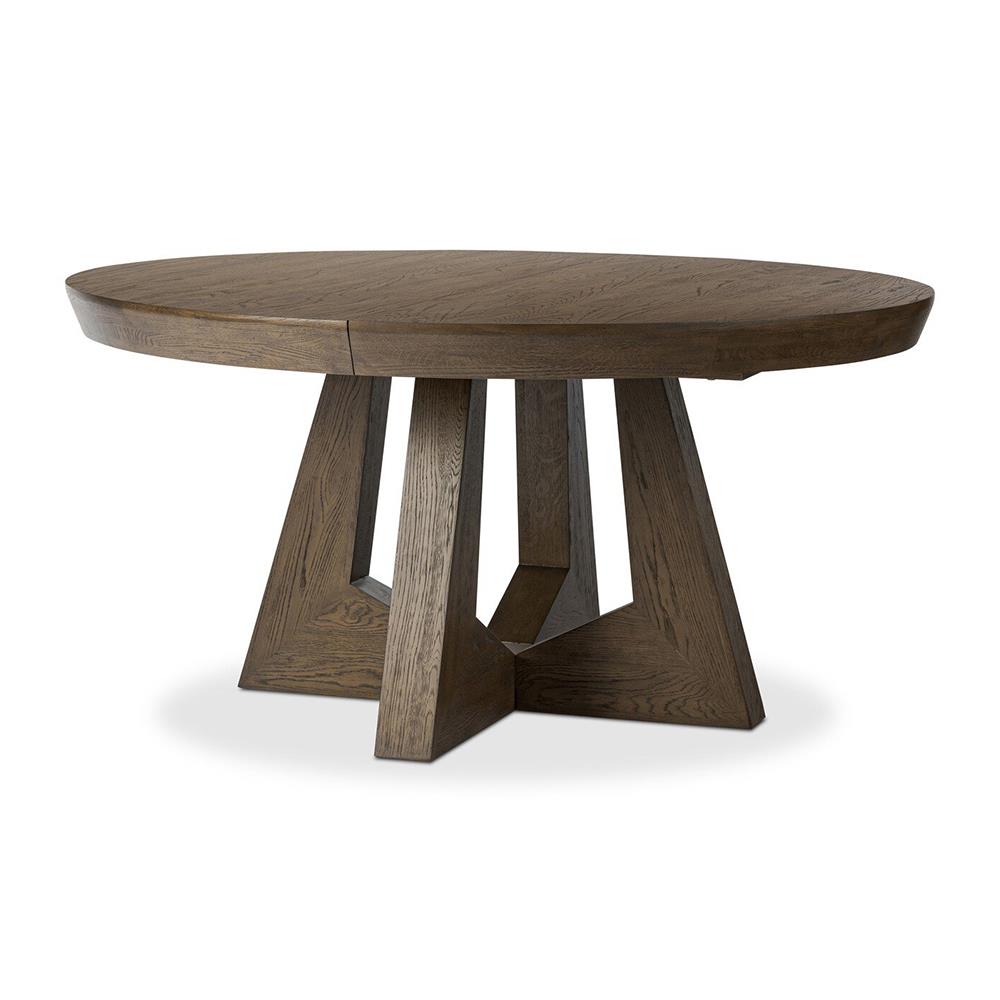 Zylvia Rustic Dark Brown Solid Oak Wood Extendable Round Dining