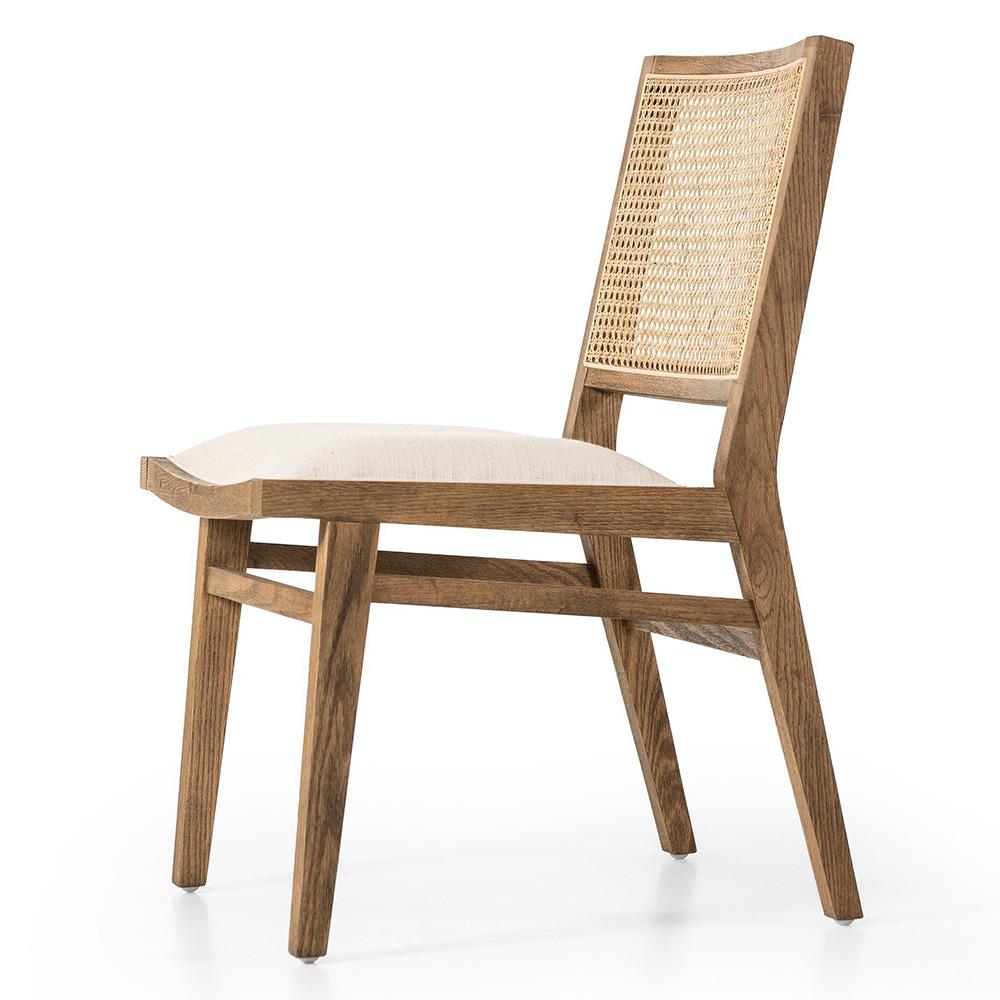 Samantha Coastal White Performance Upholstered Natural Wood Cane