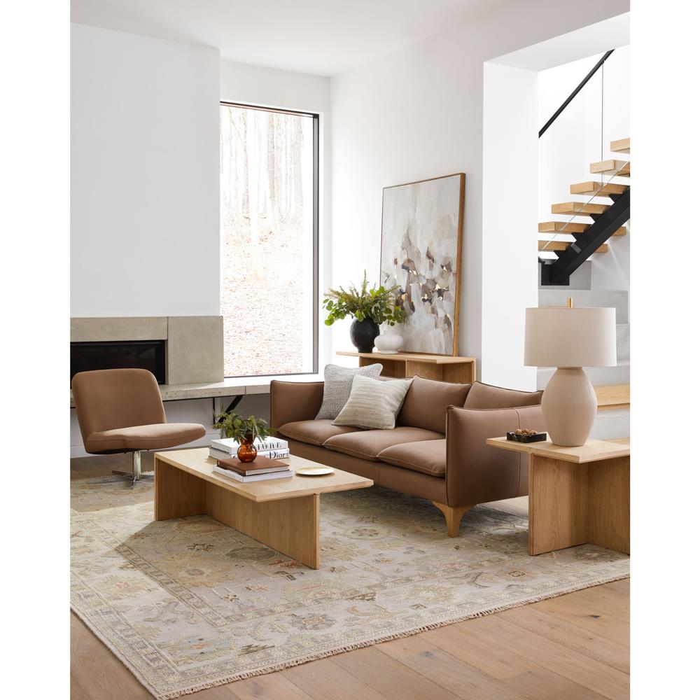 Saraya Updated Traditional Beige Wool Oushak Patterned Rug - 6'x9'|