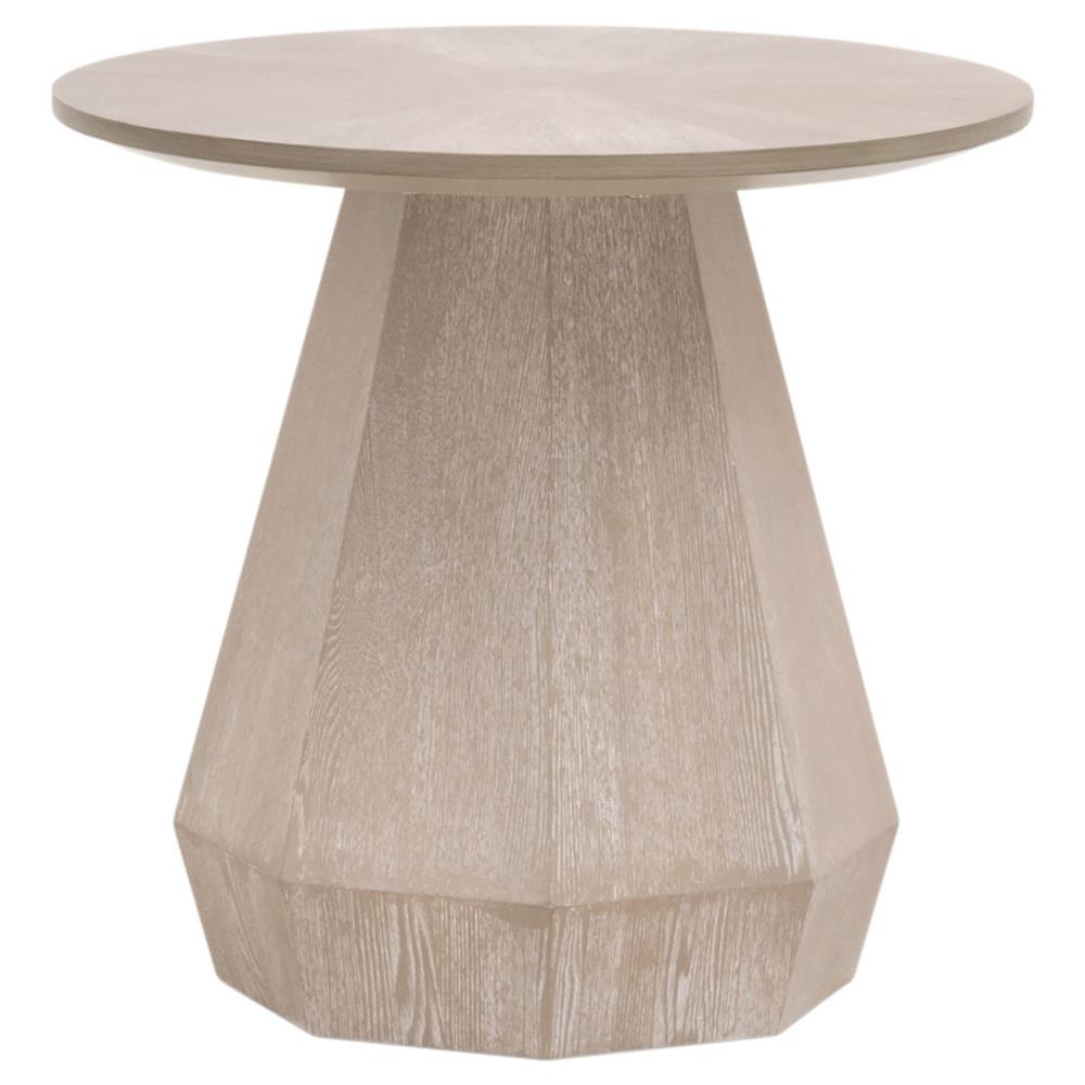 Courtney Modern Classic Natural Grey Wood Round Pedestal Side End Table|