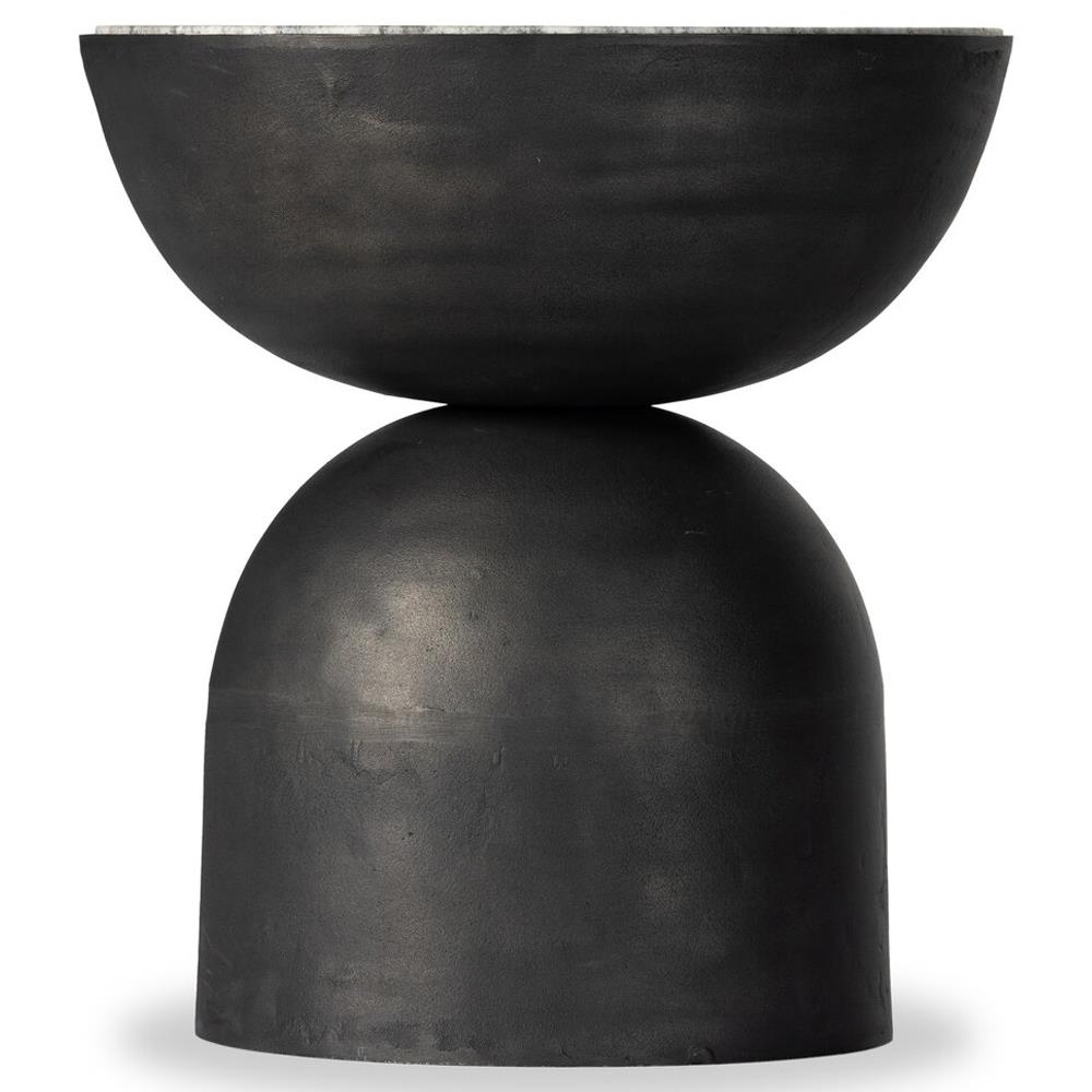 Malia Industrial Loft River Grey Marble Top Aluminum Round End Table|