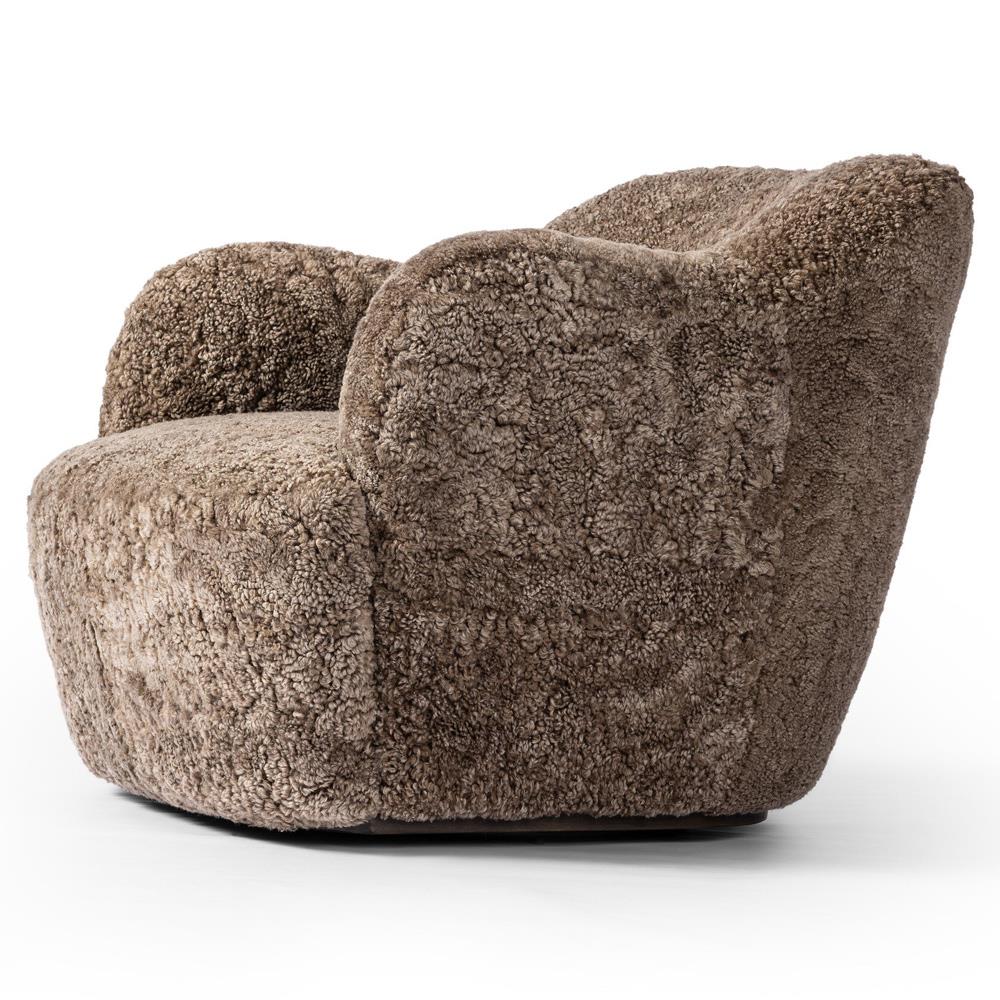 Justine Modern Classic Taupe Shearling Swivel Barrel Chair|