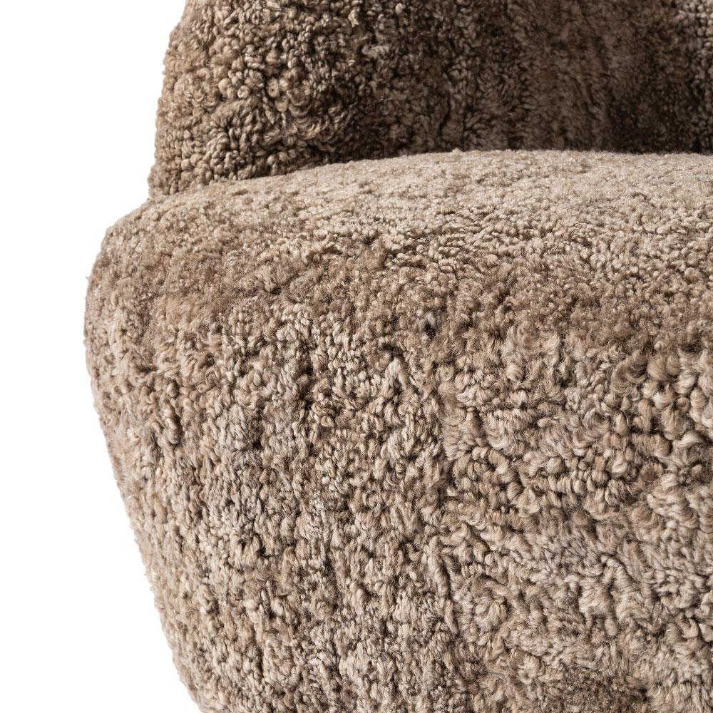 Justine Modern Classic Taupe Shearling Swivel Barrel Chair|