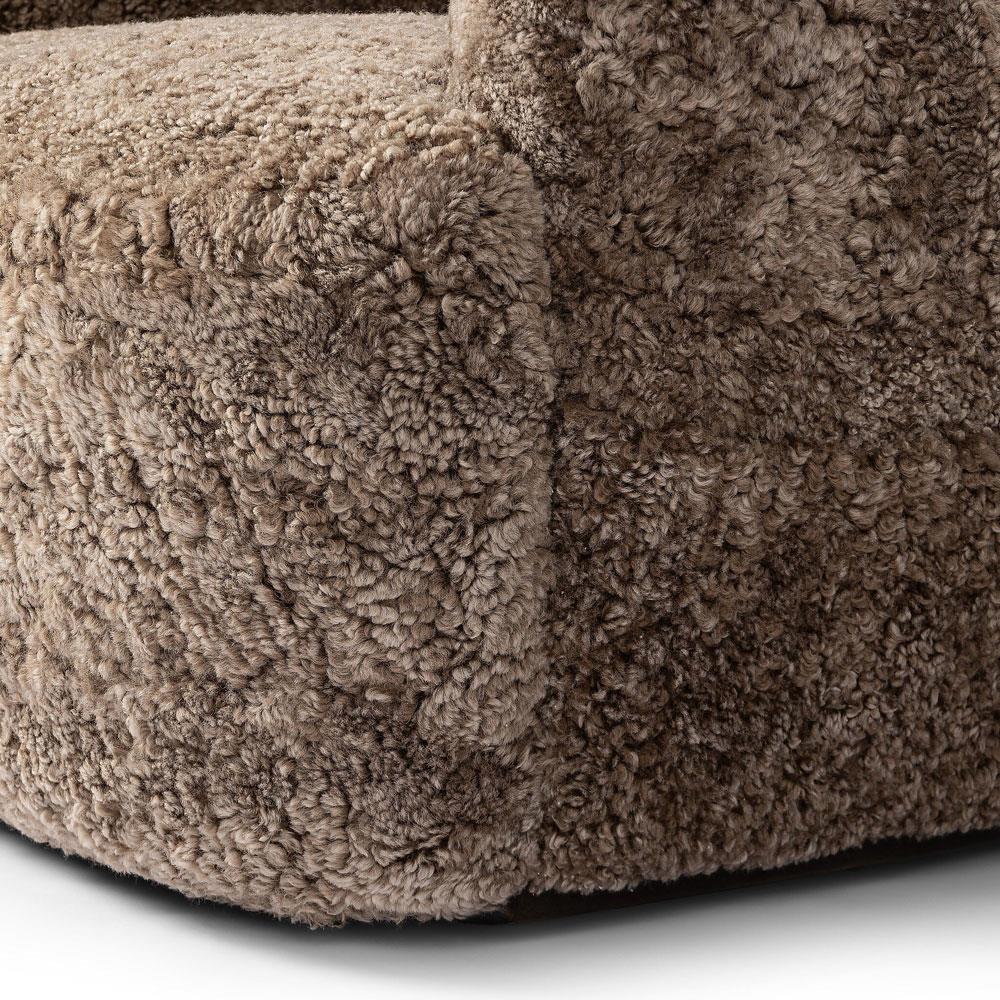 Justine Modern Classic Taupe Shearling Swivel Barrel Chair|