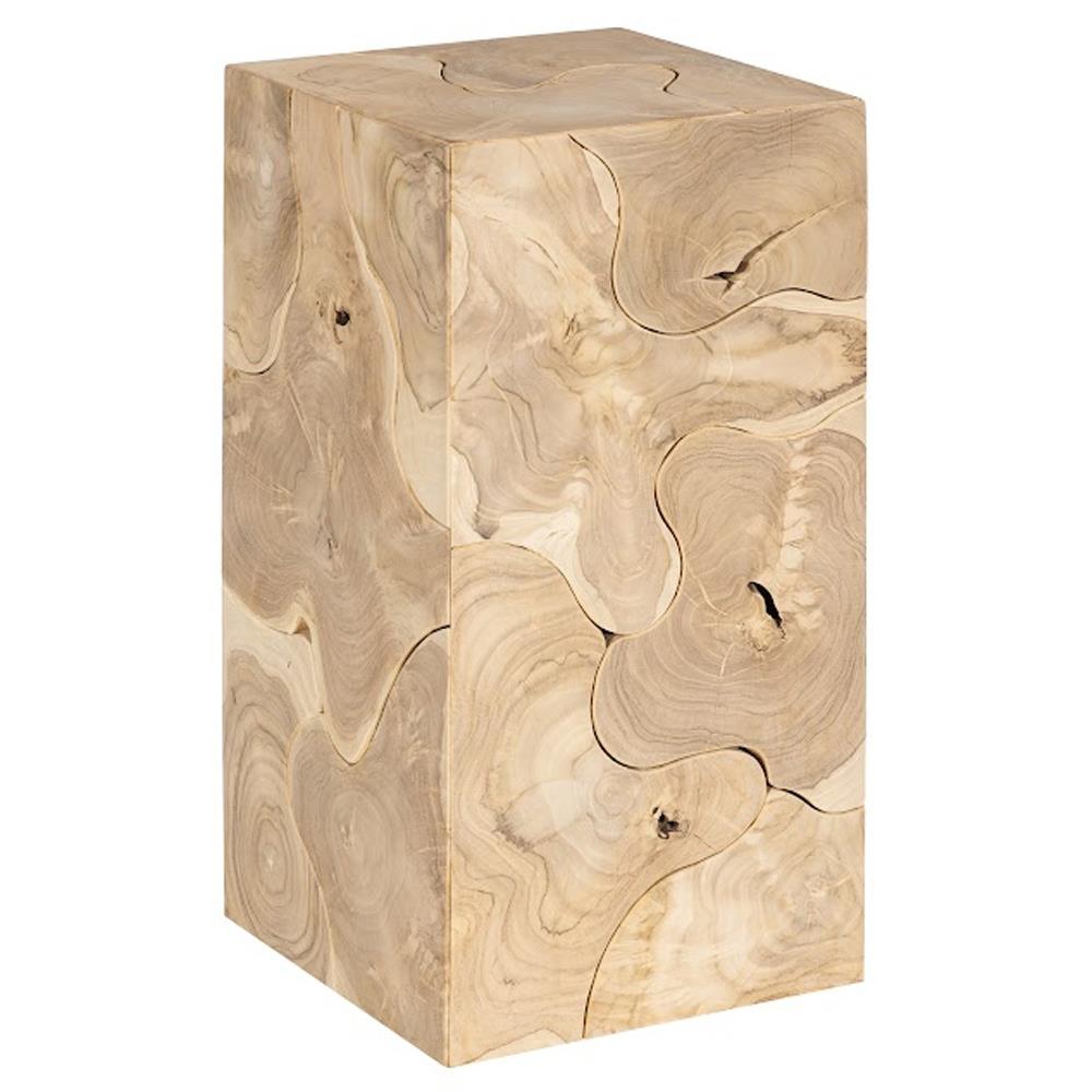 Zaria Coastal Beach Bleached Teak Slice Square Plinth Pedestal - 24"|