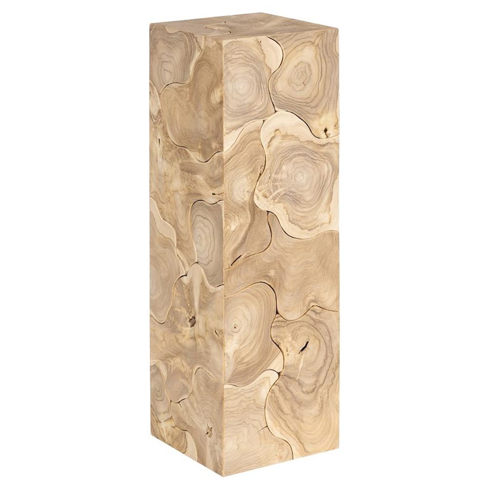 Zaria Coastal Beach Bleached Teak Slice Square Plinth Pedestal - 39"|
