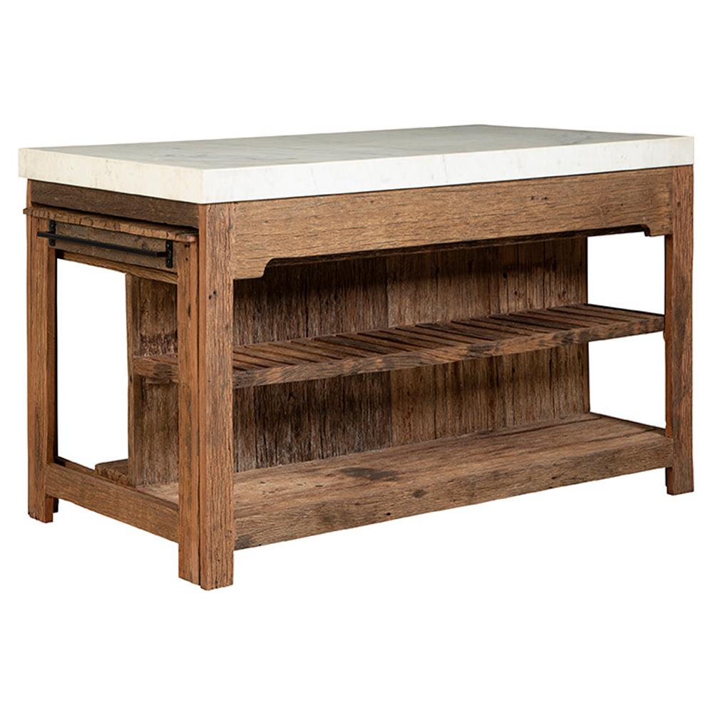 Sienna Rustic Lodge White Marble Reclaimed Wood Extendable Kitchen Island - 61"W|