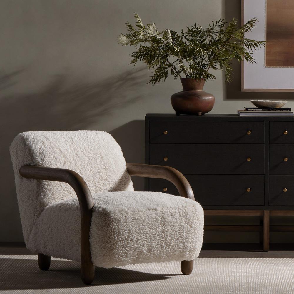 Waverly Modern Classic Off White Faux Shearling Arm Chair|