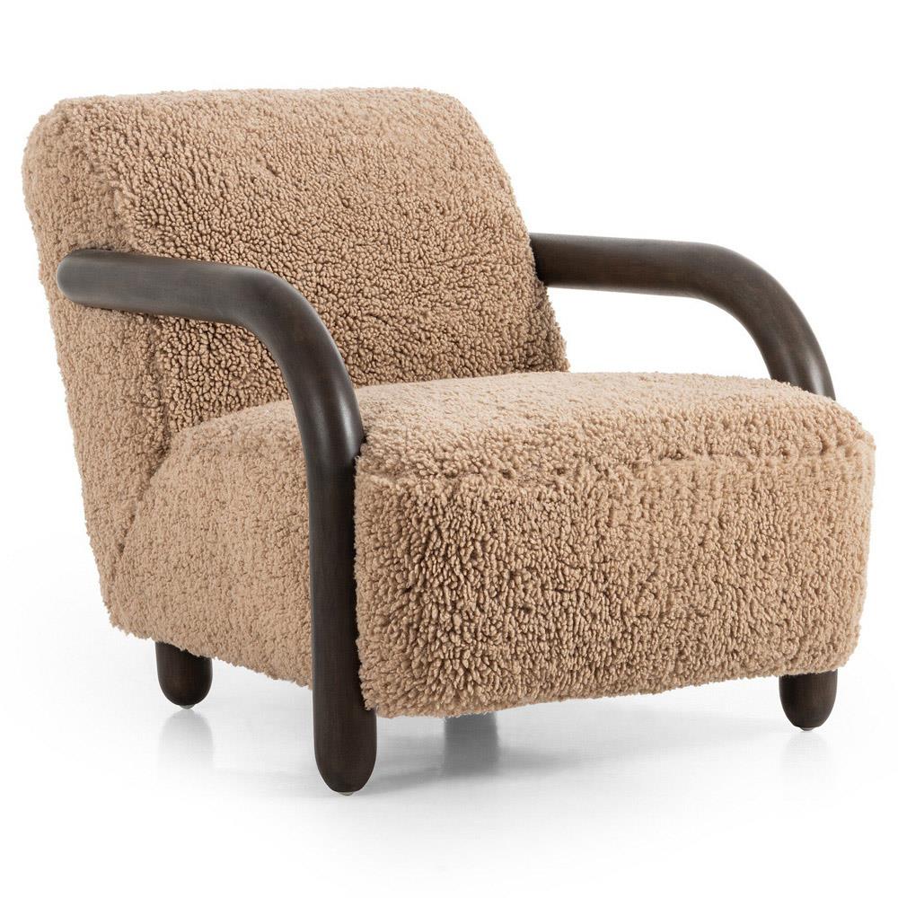 Waverly Modern Classic Brown Faux Shearling Arm Chair|