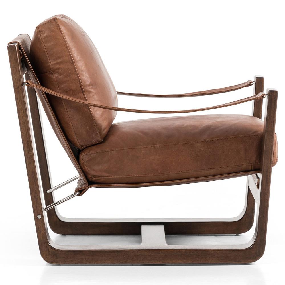 Myrtle Rustic Lodge Modern Brown Upholstered Leather Sling Occasional Arm Chair|