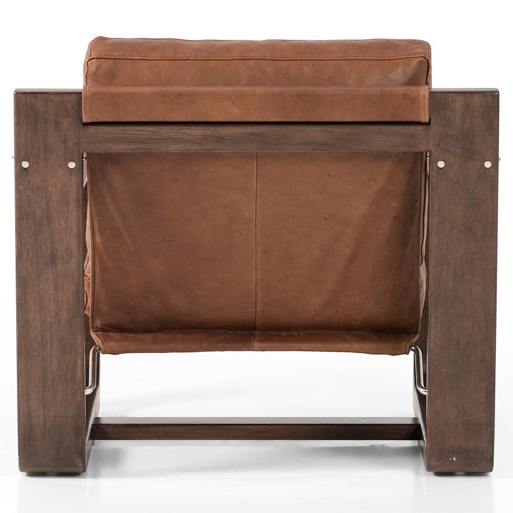 Myrtle Rustic Lodge Modern Brown Upholstered Leather Sling Occasional Arm Chair|