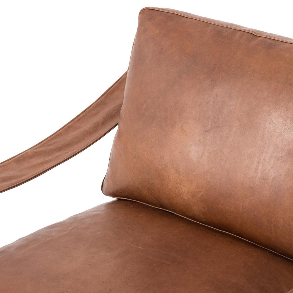 Myrtle Rustic Lodge Modern Brown Upholstered Leather Sling Occasional Arm Chair|