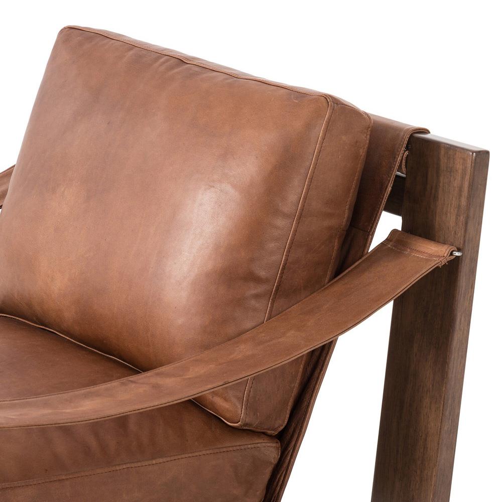Myrtle Rustic Lodge Modern Brown Upholstered Leather Sling Occasional Arm Chair|