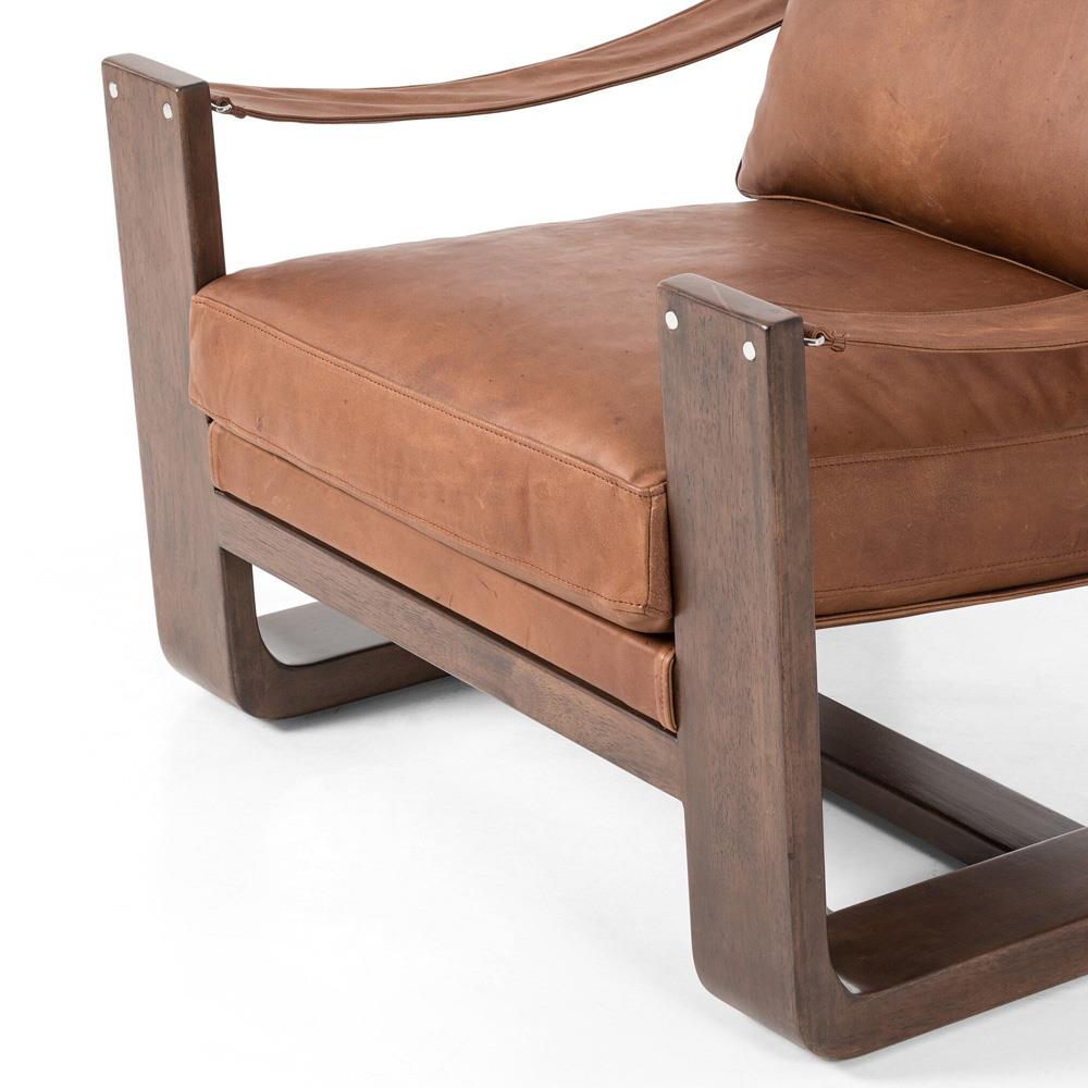 Myrtle Rustic Lodge Modern Brown Upholstered Leather Sling Occasional Arm Chair|