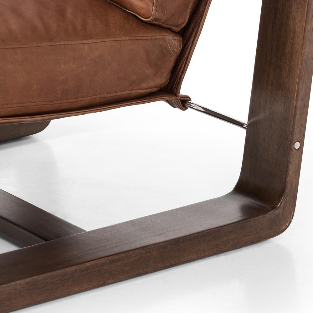 Myrtle Rustic Lodge Modern Brown Upholstered Leather Sling Occasional Arm Chair|