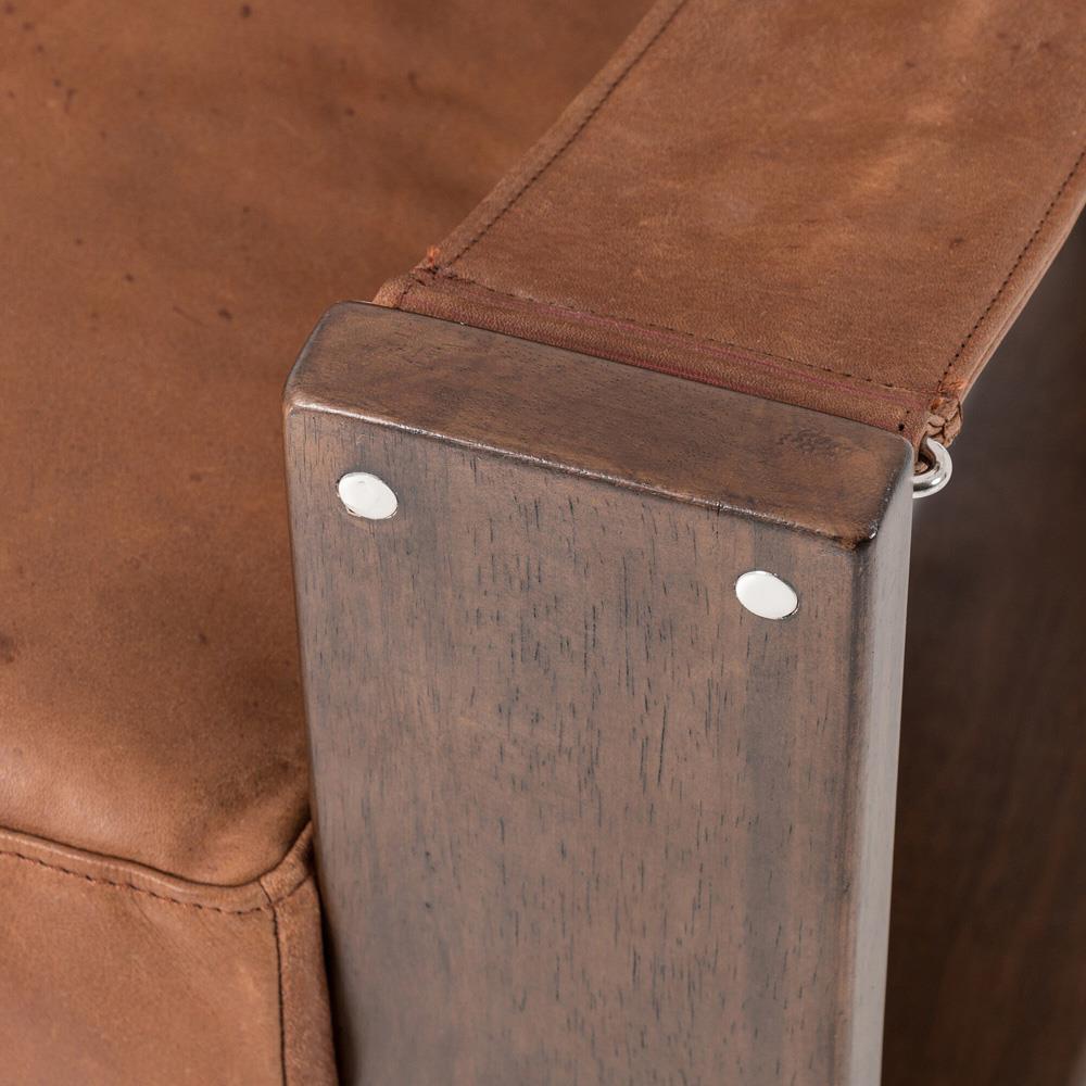 Myrtle Rustic Lodge Modern Brown Upholstered Leather Sling Occasional Arm Chair|