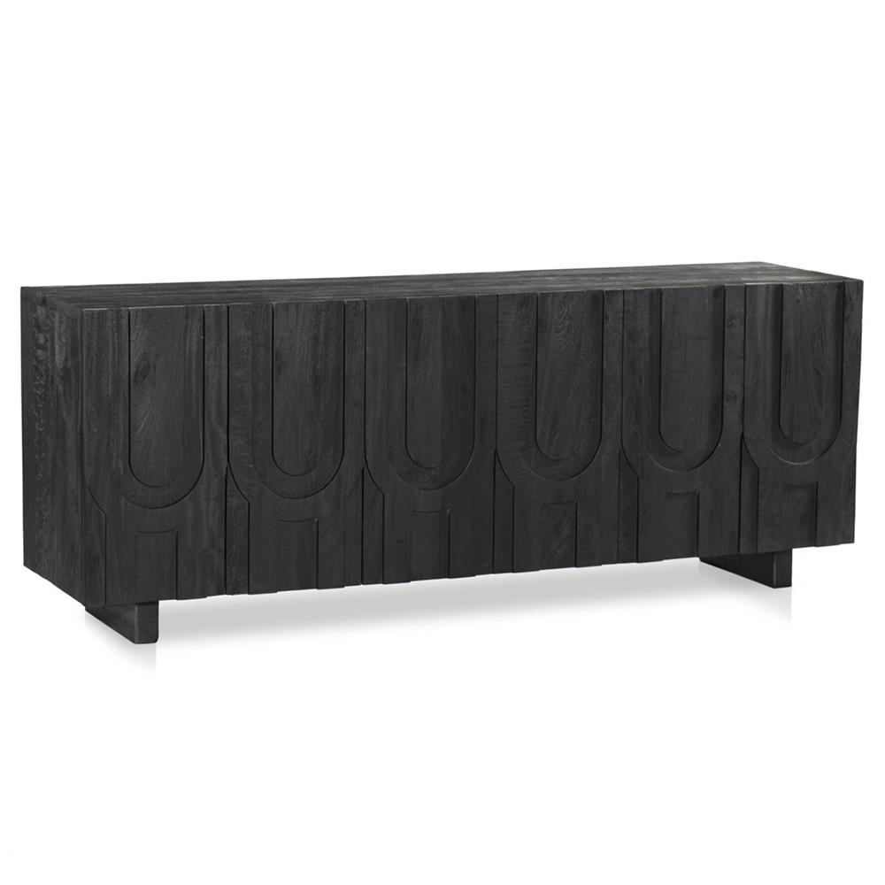 Celia Modern Classic Black Carved Reclaimed Wood Media Console