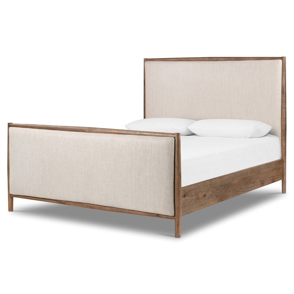 Genesis Rustic Lodge Brown Oak Beige Upholstered Bed - Queen|