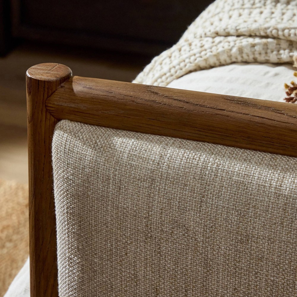 Genesis Rustic Lodge Brown Oak Beige Upholstered Bed - Queen|