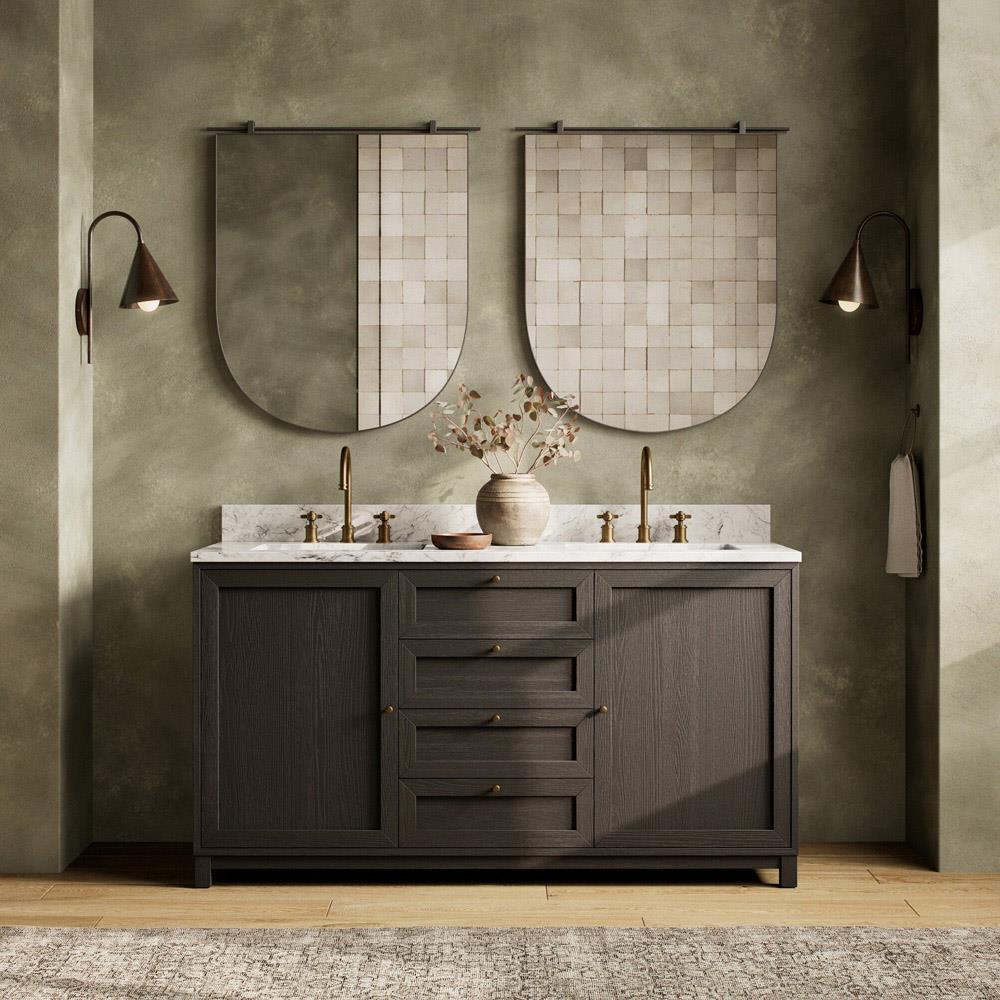 Cynthia Modern Classic Carrara Marble Black Oak Double Vanity Sink - 60"|