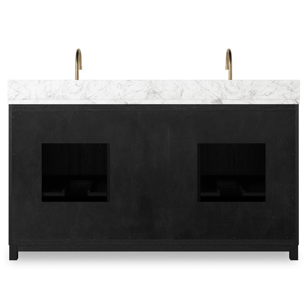 Cynthia Modern Classic Carrara Marble Black Oak Double Vanity Sink - 60"|
