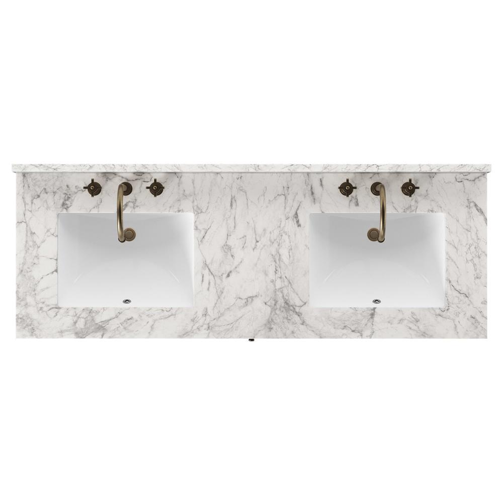 Cynthia Modern Classic Carrara Marble Black Oak Double Vanity Sink - 60"|