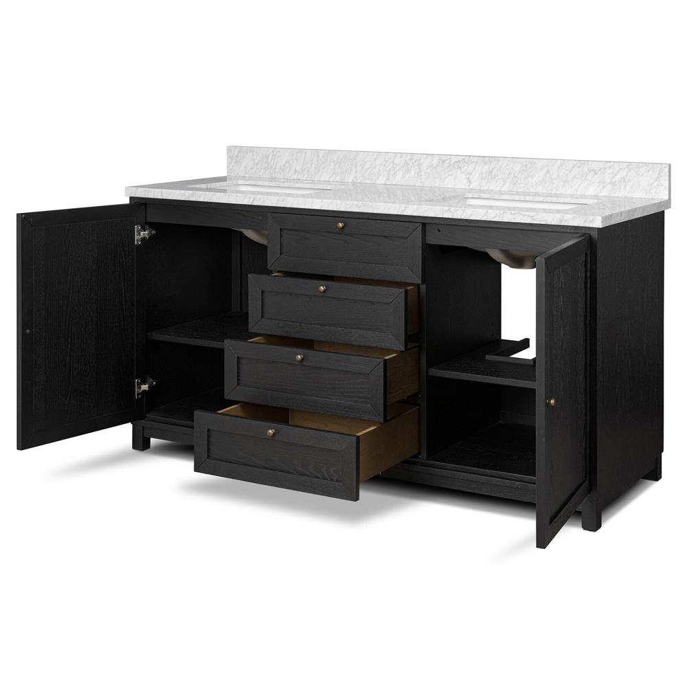 Cynthia Modern Classic Carrara Marble Black Oak Double Vanity Sink - 60"|