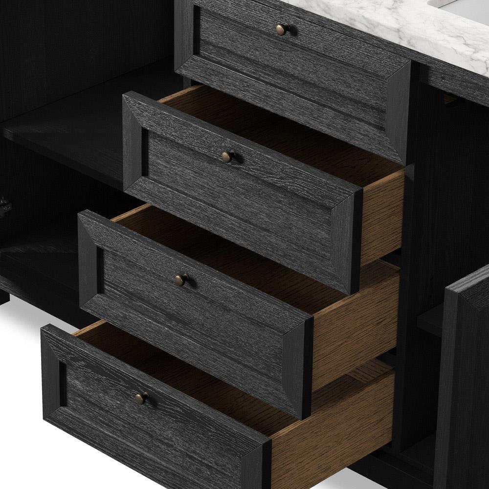 Cynthia Modern Classic Carrara Marble Black Oak Double Vanity Sink - 60"|