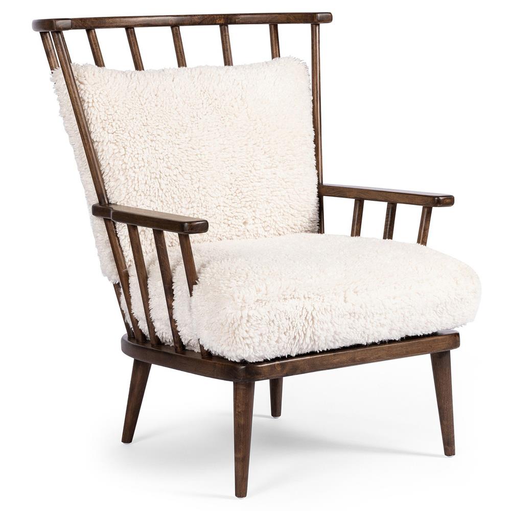Elion Modern Classic Cream Faux Shearling Windsor Arm Chair|