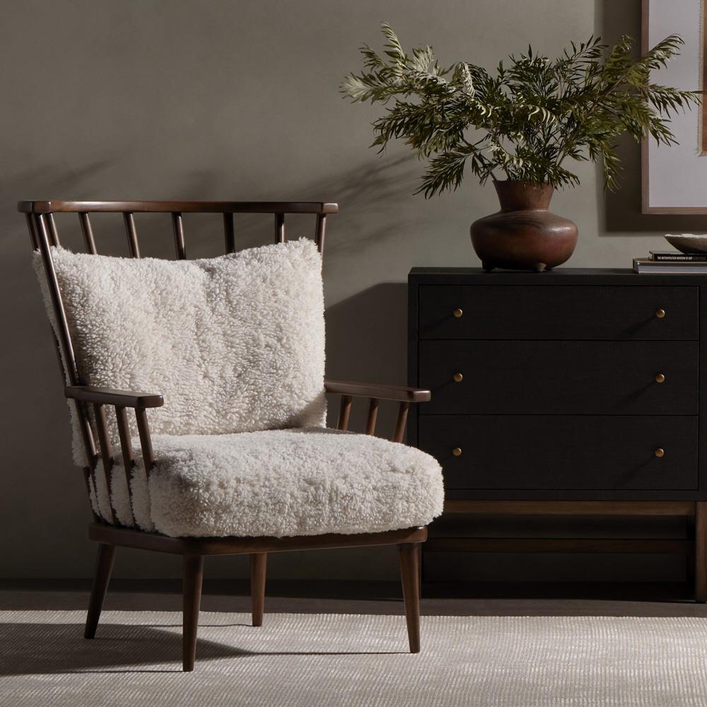 Elion Modern Classic Cream Faux Shearling Windsor Arm Chair|