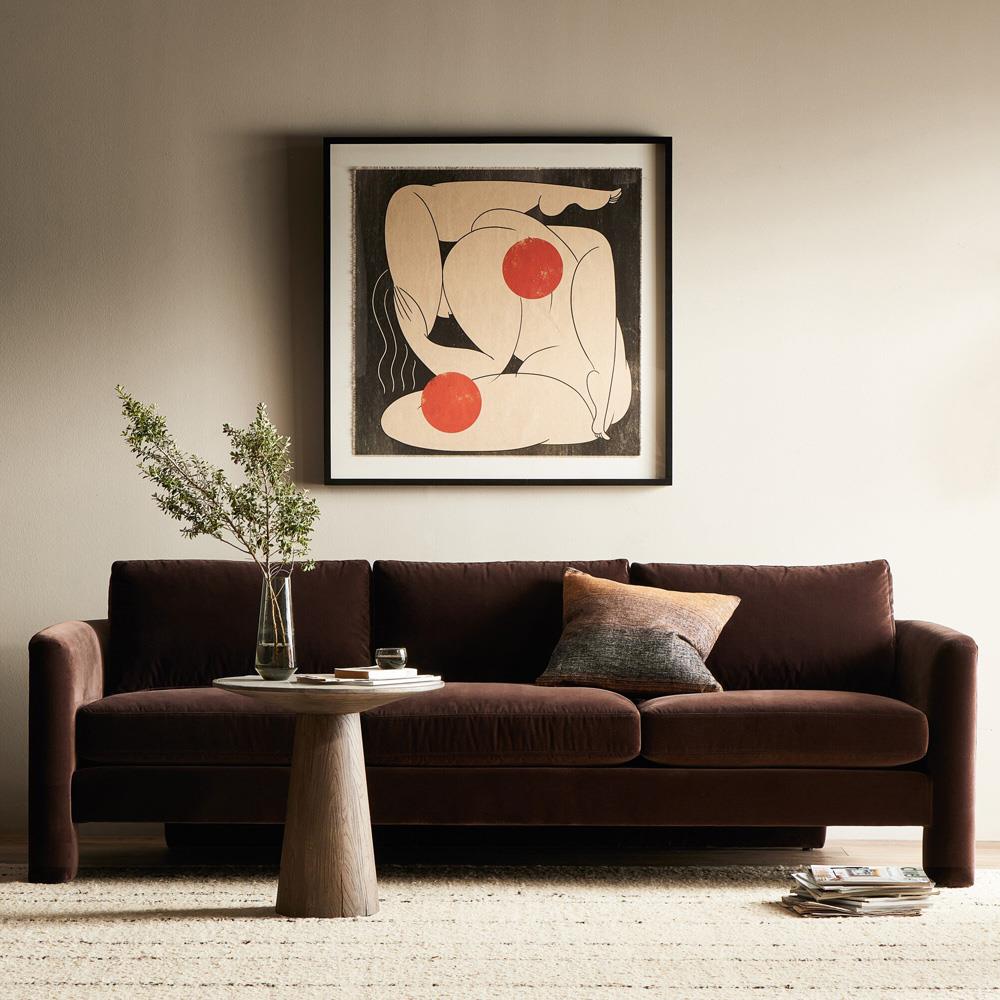 Emiliano Modern Classic Cocoa Velvet Sofa - 96.50"W|