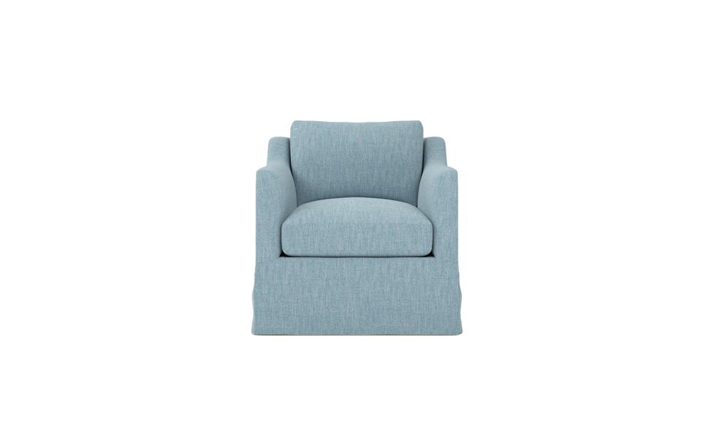 Madeline Eggshell Blue Performance Slipcovered Swivel Chair|