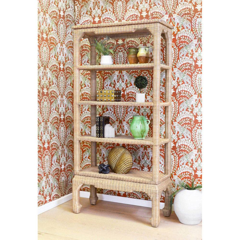 Worlds Away Cavalier Coastal Beach Natural Woven Rattan Etagere