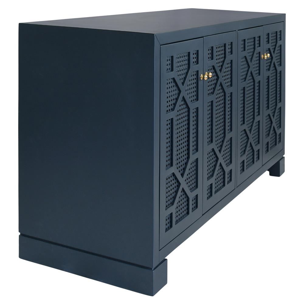 Worlds Away Claire Modern Matte Navy Lacquer Cane Buffet Standard