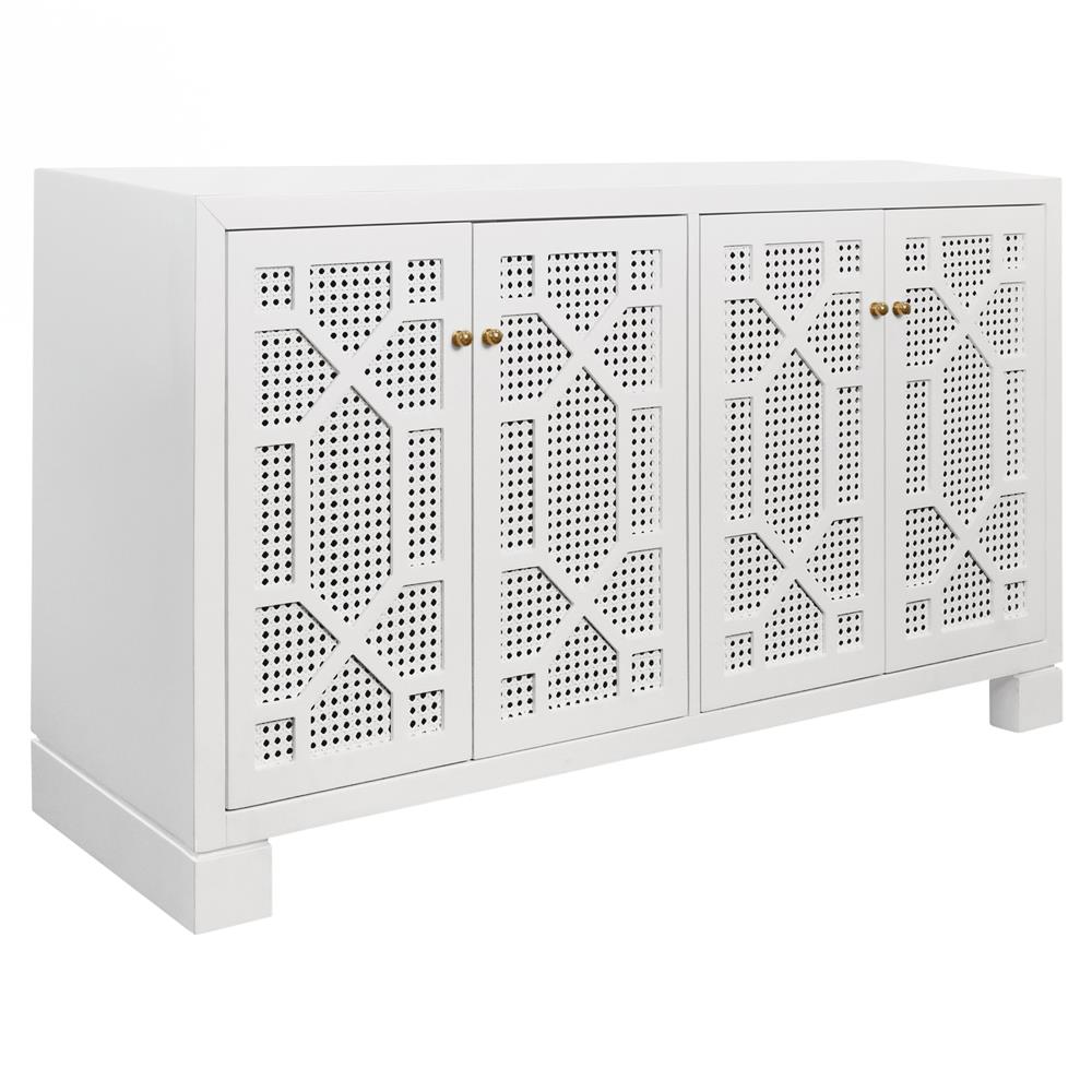 Worlds Away Claire Modern Matte White Lacquer Cane Buffet Standard