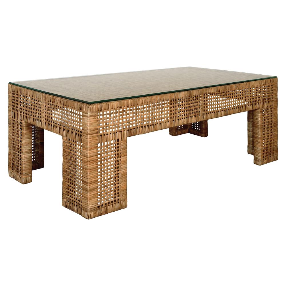 横浜市内 引渡限定 wtw MONTAUK COFFEE TABLE テーブル Worlds Away Montauk Brown Woven Rattan Rectangular Coffee Table 41