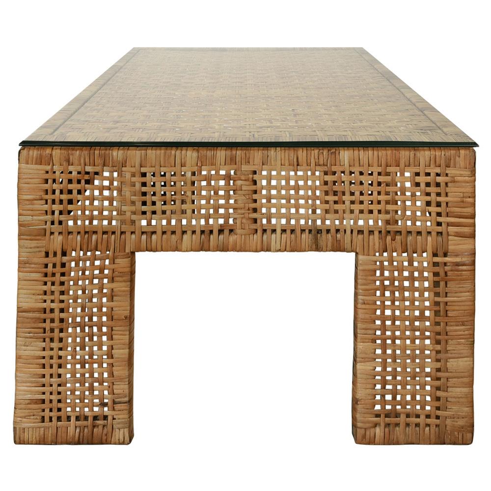 Worlds Away Montauk Brown Woven Rattan Rectangular Coffee Table 41