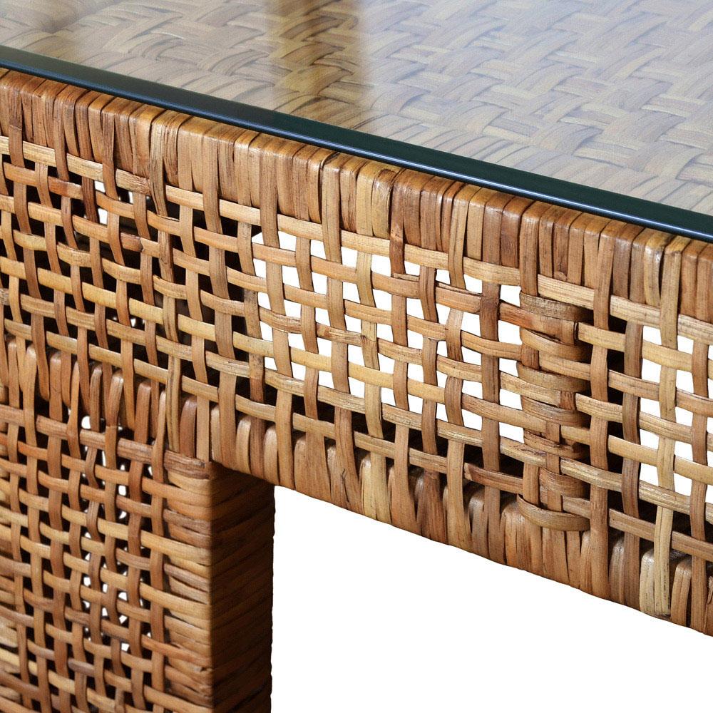 Worlds Away Montauk Brown Woven Rattan Rectangular Coffee Table 41
