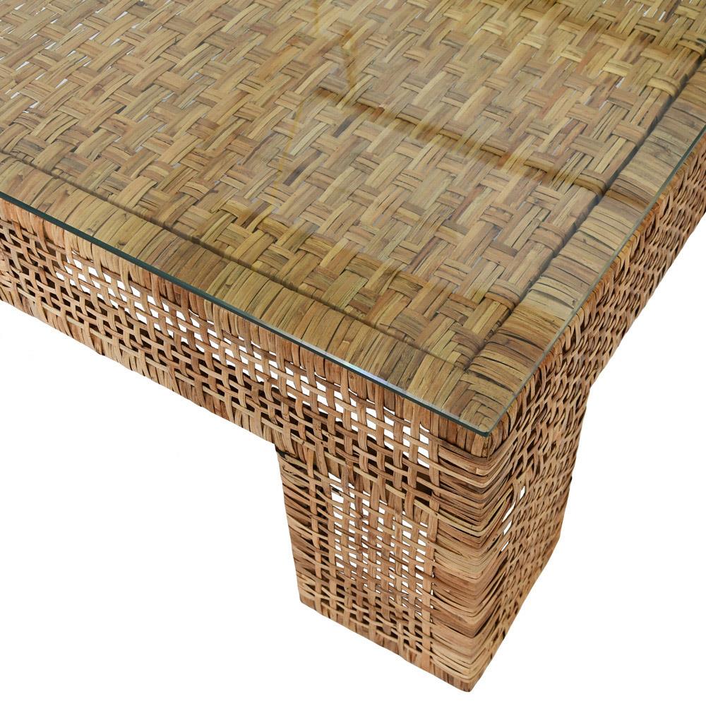 Worlds Away Montauk Brown Woven Rattan Rectangular Coffee Table 41