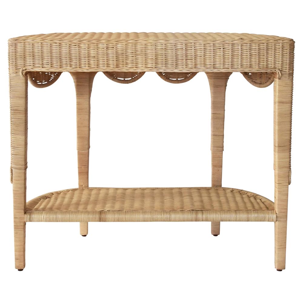 Worlds Away Paloma Natural Woven Rattan Scalloped Demilune Console