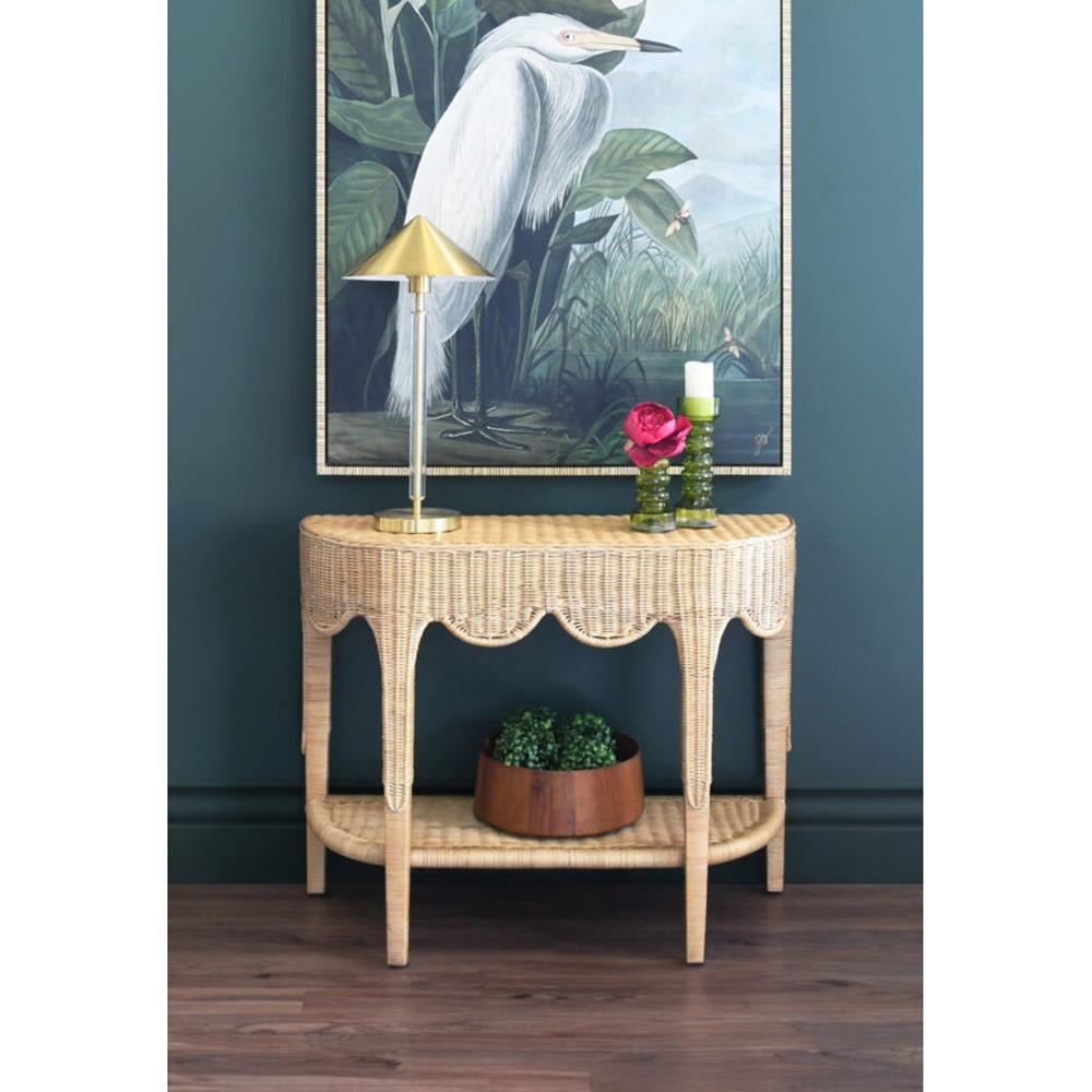 コンソールテーブル　ブランディポワール Worlds Away Paloma Natural Woven Rattan Scalloped Demilune Console