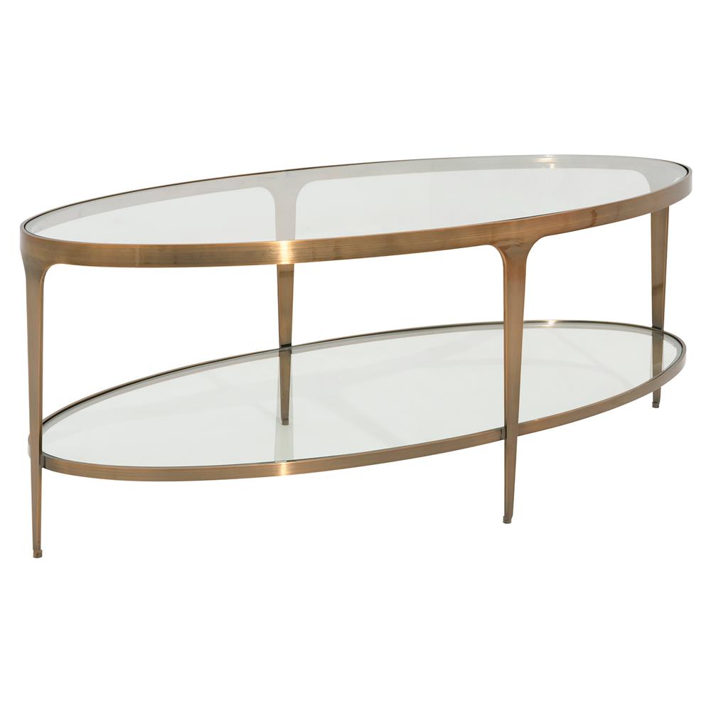Worlds Away Brando Regency Glass Antique Brass Oval Coffee Table