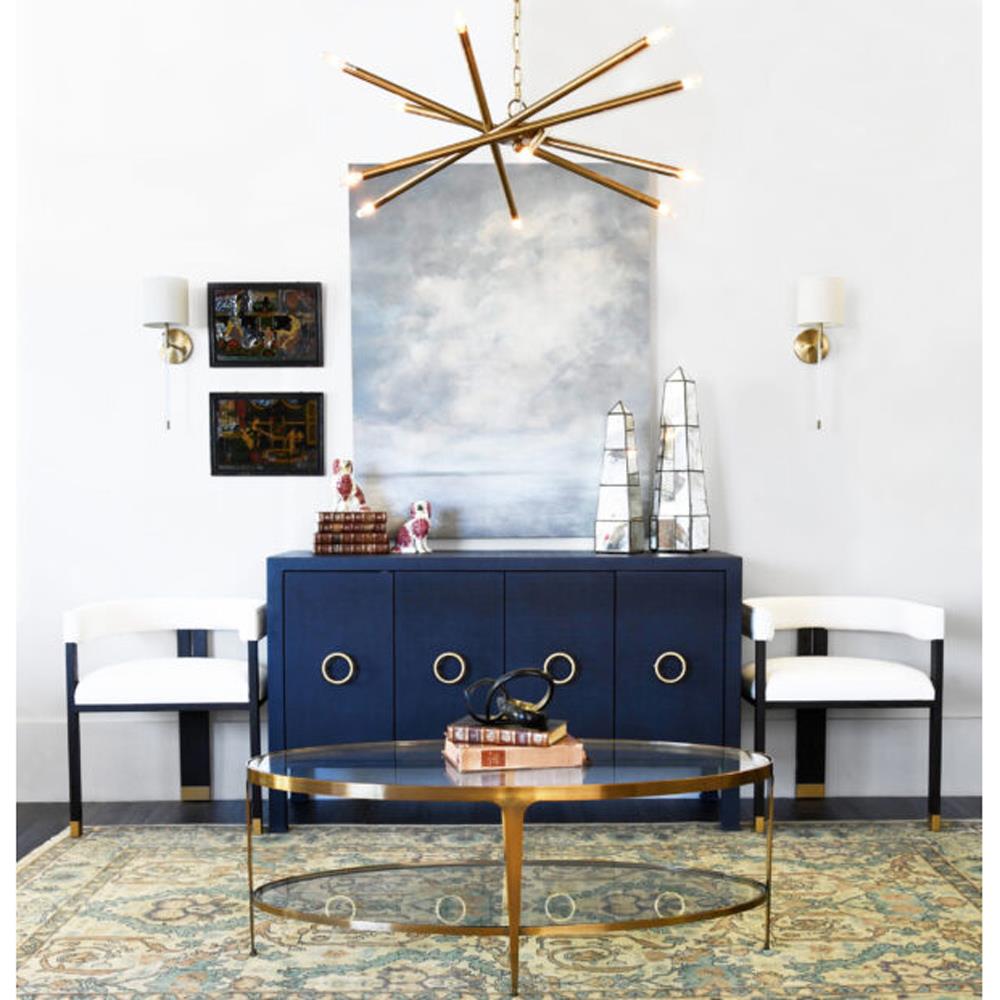 Worlds Away Brando Regency Glass Antique Brass Oval Coffee Table